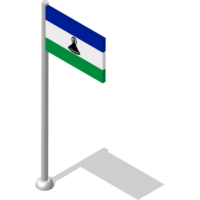 Isometric flag of LESOTHO in static position on flagpole. National banner of country in static, even position. PNG image on transparent background