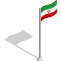 Isometric flag of Republic of IRAN in motion on flagpole. National banner flutters in wind. PNG image on transparent background