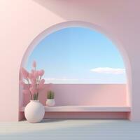 Minimal volumetric podium stage for product presentation. Empty space for display photo