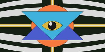 Psychedelic retro art. Inspirational retro poster with geometric elements, retro palette. vector