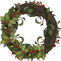 Christmas wreath illustration on transparent background. png