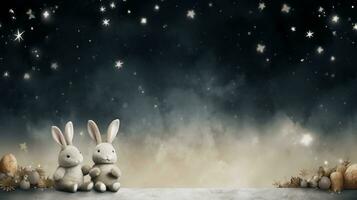 space for text on textured background surrounded by cute bunnies, background image, AI generated photo