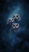 A textured background surrounded by owls from top view, background image, vertical format, generative AI photo