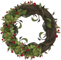 Christmas wreath illustration on transparent background. png