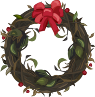 Christmas wreath illustration on transparent background. png