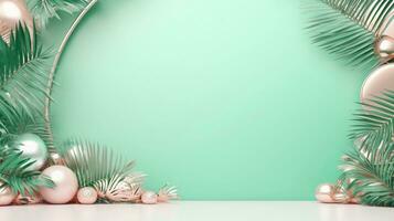 space for text on pastel background surrounded by beautiful emeralds, background image, generative AI photo