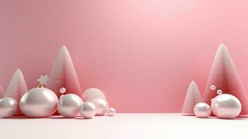 space for text on pastel background surrounded by christmas tree, background image, AI generated photo