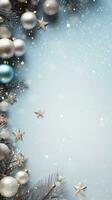 a winter background surrounded by christmas decoration, vertical format, background image, generative AI photo
