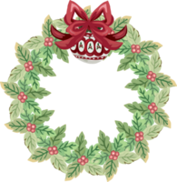 Christmas wreath illustration on transparent background. png