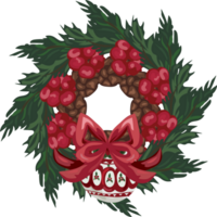 Christmas wreath illustration on transparent background. png