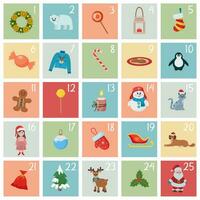 Advent calendar. Christmas poster. Cute cards. Vector illustration.