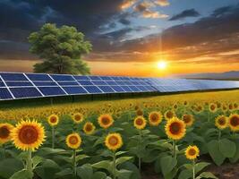 The Impact of Sunset Sky on Wind and Solar Energy Generation ai generate photo