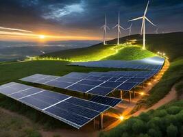 The Impact of Sunset Sky on Wind and Solar Energy Generation ai generate photo