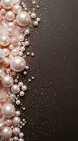 Textured background surrounded by beautiful pearls, background image, vertical format, generative AI photo