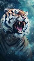 a textured background surrounded by an angry male tiger in water color style, vertical format, background image, generative AI photo