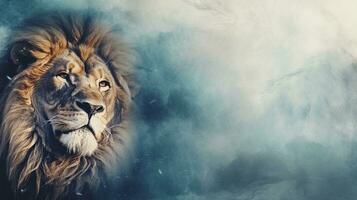 space for text on textured background surrounded by a lion in watercolor style, background image, AI generated photo