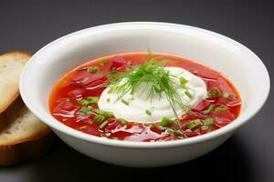 sabroso sopa de remolacha con agrio crema alimento. generar ai foto