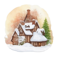 English cottage house in snow winter png