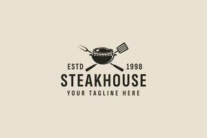 vintage style steakhouse logo vector icon illustration