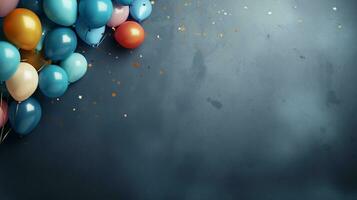 space for text on textured background surrounded by beautiful balloons, background image, AI generated photo