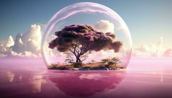 Large Circular Structure with Pink Clouds and Trees AI generated photo