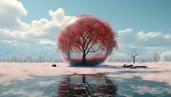 Large Circular Structure with Pink Clouds and Trees AI generated photo