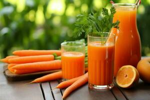 Sweet Fresh carrot juice fruit. Generate Ai photo