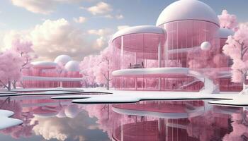Circular Wonder with Pink Clouds and Trees AI generated photo