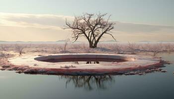 Aquamarine Skies and Hyperreal Pink Clouds Circular Landscape AI generated photo