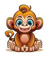 Cute cartoon monkey sitting. Vector character illustration