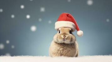 linda Conejo con Navidad sombrero aislado en el minimalista antecedentes foto