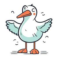 Vector illustration of cute cartoon seagull with wings and legs.