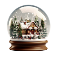 Christmas snow globe with gingerbread circus and santa claus sleigh Ai Generative png