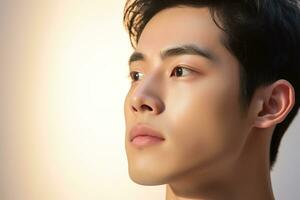 retrato de hermoso joven asiático hombre con limpiar piel, estudio Disparo ai generado foto