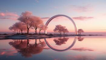 circular armonía estructura en medio de rosado nubes ai generado foto