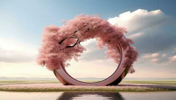 Circular Harmony Structure Amidst Pink Clouds AI generated photo