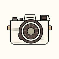 Cute minimalistic illustration in trendy retro colors, vintage beige camera isolated on a light background. Minimalistic picture in flat carton style. vector