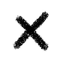 Sketch minimalistic black cross isolated on white background. Doodle hand drawn vector element, noise, refusal, downvote.