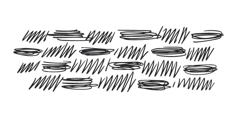 Horizontal pattern, texture, line hand drawn. Hatch drawing pen ink and crosshatch draw pencil sketch Doodle scratch style. Black shape on white background. Vintage graphic design. Vector illustration