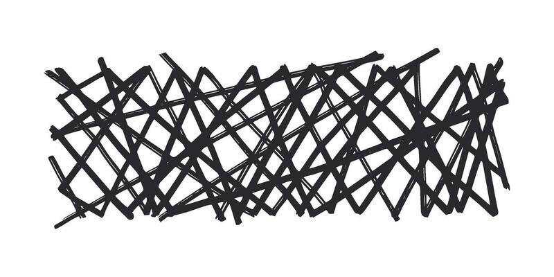 Horizontal pattern, texture, line hand drawn. Hatch drawing pen ink and crosshatch draw pencil sketch Doodle scratch style. Black shape on white background. Vintage graphic design. Vector illustration