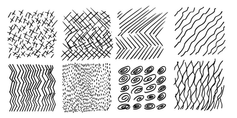 Pattern, texture, line hand drawn. Hatch drawing pen ink and crosshatch draw pencil sketch. Doodle scratch style. Black shape isolated on white background. Vintage graphic design. Vector illustration