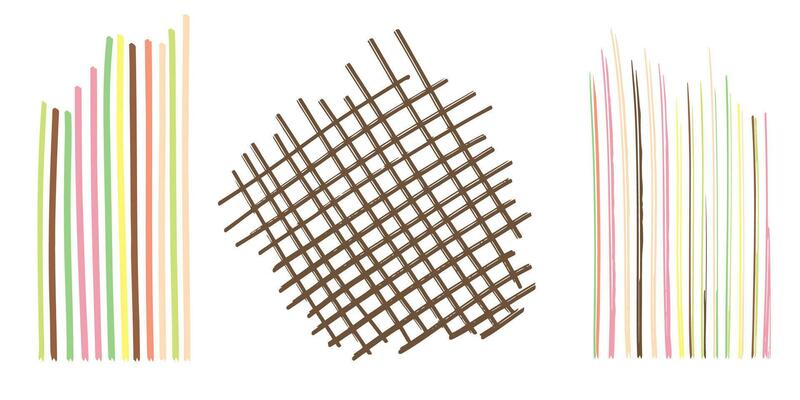 Set Pattern, line hand drawn texture. Hatch drawing pen ink crosshatch pencil sketch. Doodle scratch style. Candy pastel shape isolated on white background. Vintage graphic design. Vector illustration