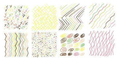 Set Pattern, line hand drawn texture. Hatch drawing pen ink crosshatch pencil sketch. Doodle scratch style. Candy pastel shape isolated on white background. Vintage graphic design. Vector illustration