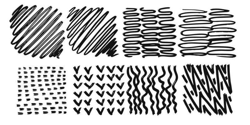 Pattern, texture, line hand drawn. Hatch drawing pen ink and crosshatch draw pencil sketch. Doodle scratch style. Black shape isolated on white background. Vintage graphic design. Vector illustration