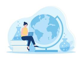 Studying science using a laptop concept flat illustration vector