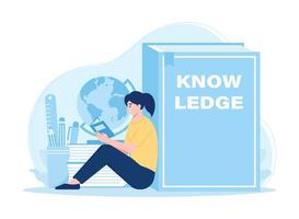 A person sits and reads a book of knowledge concept flat illustration vector