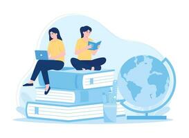 Learn to use a laptop and global concept flat illustration vector