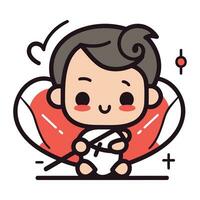 Cute little boy in a lifebuoy. Vector illustration.