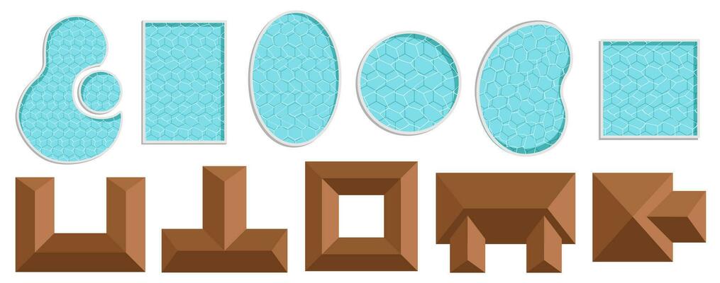 Landscape elements for master plans. Various trees and houses. Top view for the architectural plan. Vector illustration.
