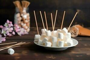 Stick delicious puffy marshmallows toasted. Generate Ai photo